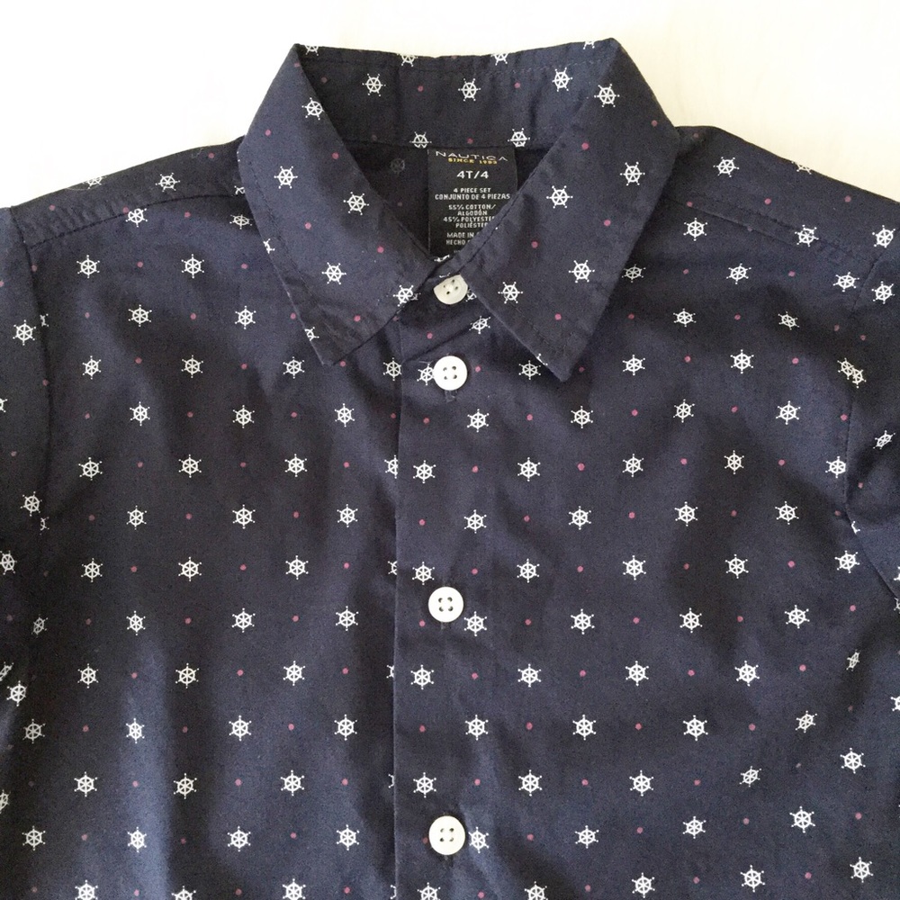 🔥SALE 3/$20 NAUTICA sz 4T/4 Dress Shirt Long Sleeve Button Up Nautical Blue +
